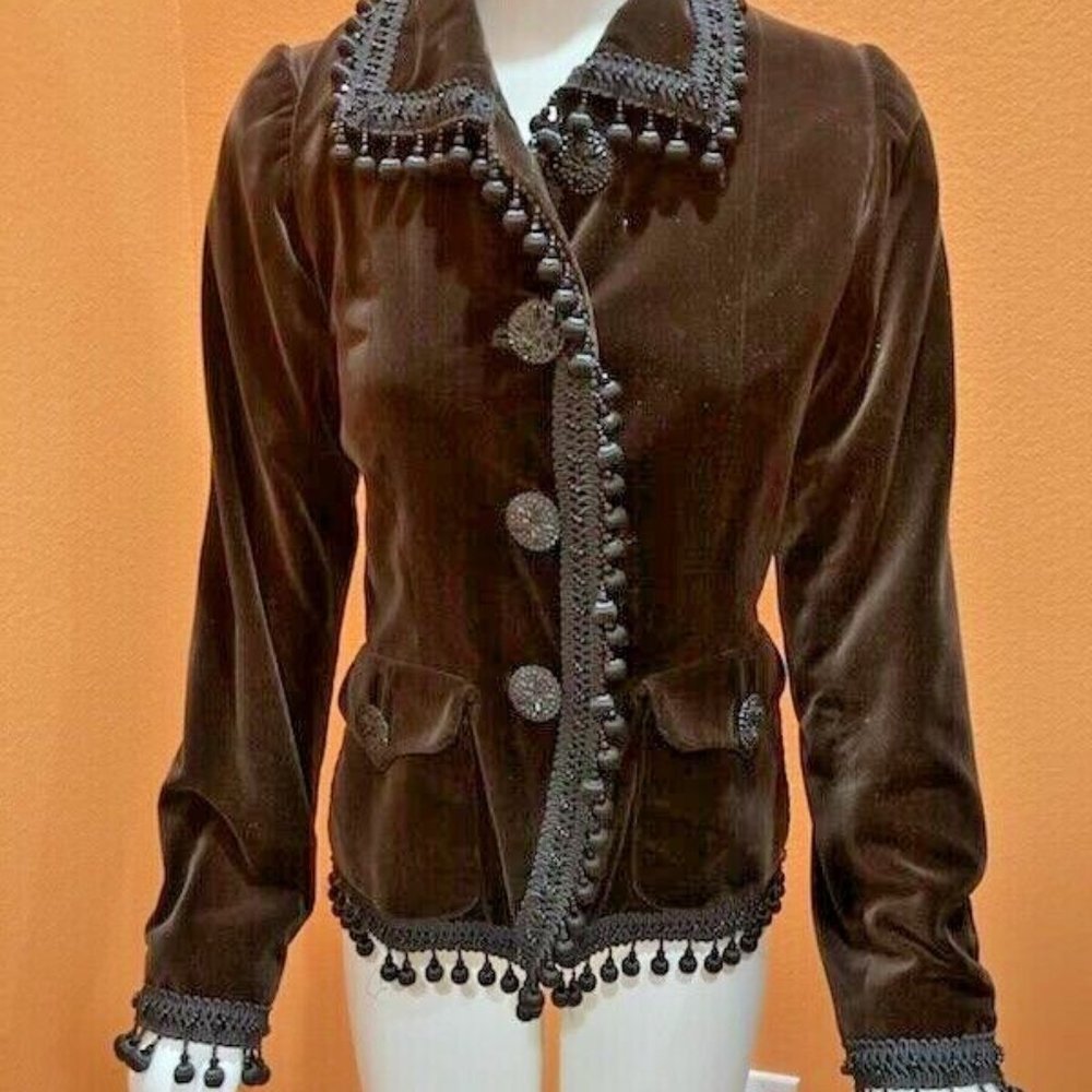 Work of Art Vintage Yves St Laurent Velvet Jacket Beads Big Buttons Balls 38
